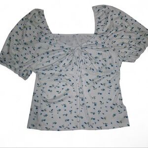 SHEIN White Floral Tie-Front Puff Sleeve Top Size 4XL